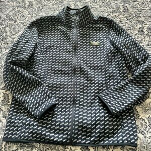 L L Bean Navy Birds Eye Sweater Fleece Jacket ladies XL